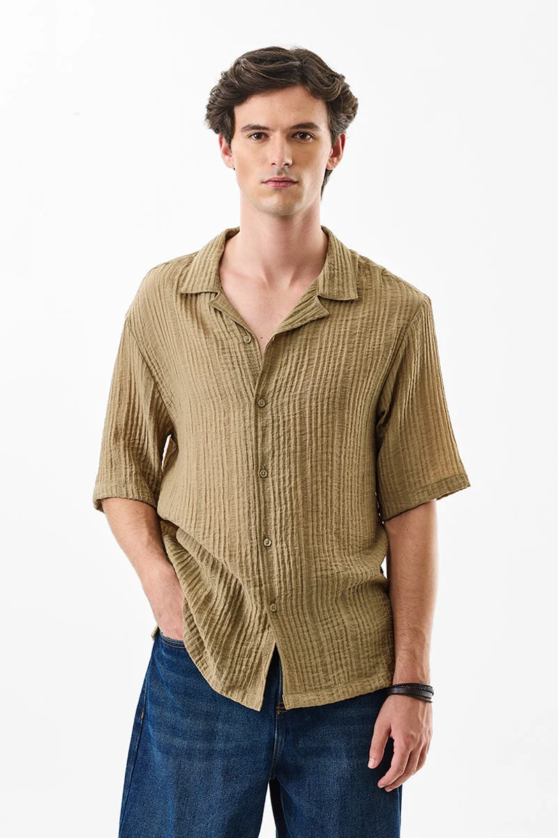 SNITCH Oversized Fit Textured Cuban Collar Shirt